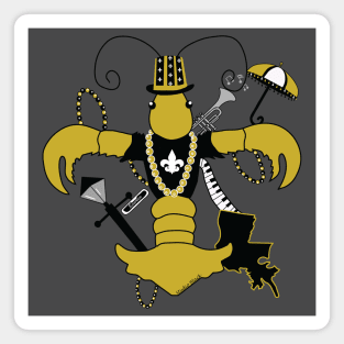 New Orleans Black and Gold Louisiana Crawfish Fleur de Lis Magnet